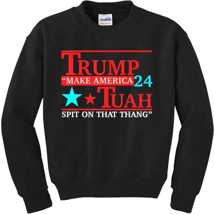 Trump Hawk Tuah Funny Viral Humor Meme Kids Sweatshirt