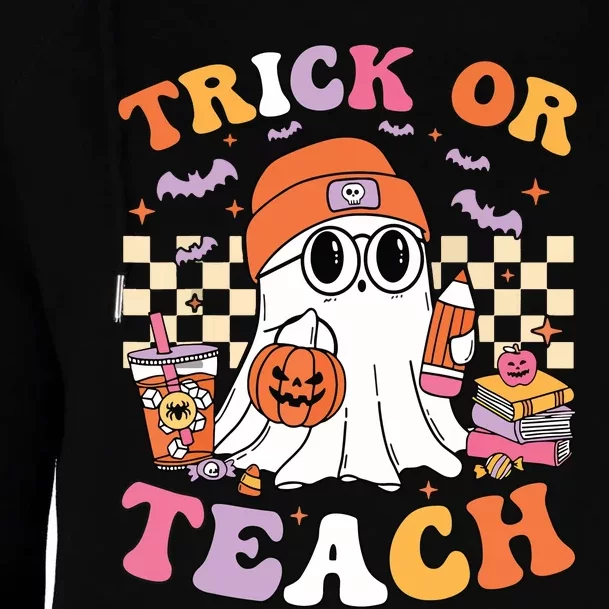 Teacher Halloween Trick Or Teach Cute Ghost Coffee Pumpkins Womens Funnel Neck Pullover Hood