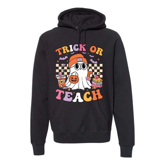 Teacher Halloween Trick Or Teach Cute Ghost Coffee Pumpkins Premium Hoodie