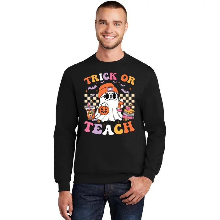 Teacher Halloween Trick Or Teach Cute Ghost Coffee Pumpkins Tall Sweatshirt