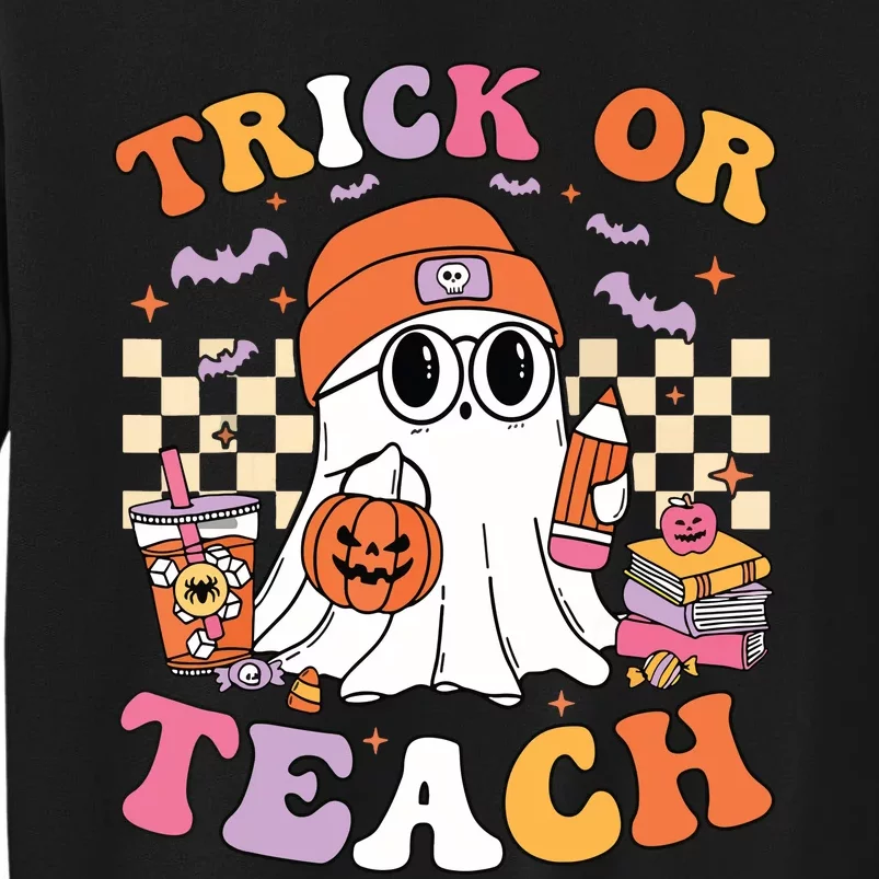 Teacher Halloween Trick Or Teach Cute Ghost Coffee Pumpkins Tall Sweatshirt