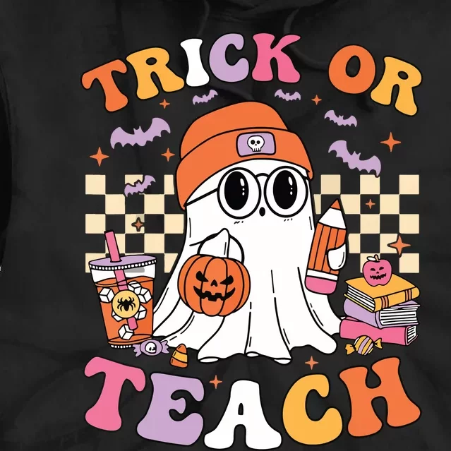 Teacher Halloween Trick Or Teach Cute Ghost Coffee Pumpkins Tie Dye Hoodie