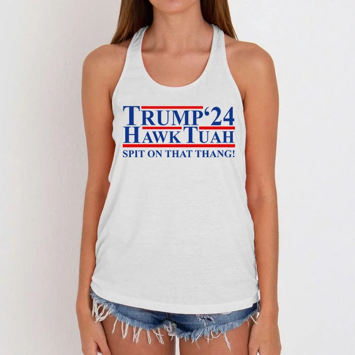 Trump Hawk Tuah 24 Spit On That Thang Women's Knotted Racerback Tank