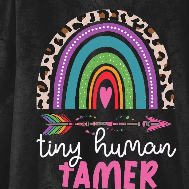 Tiny Human Tamer Funny Teacher Or Mom Leopard Rainbow Hooded Wearable Blanket