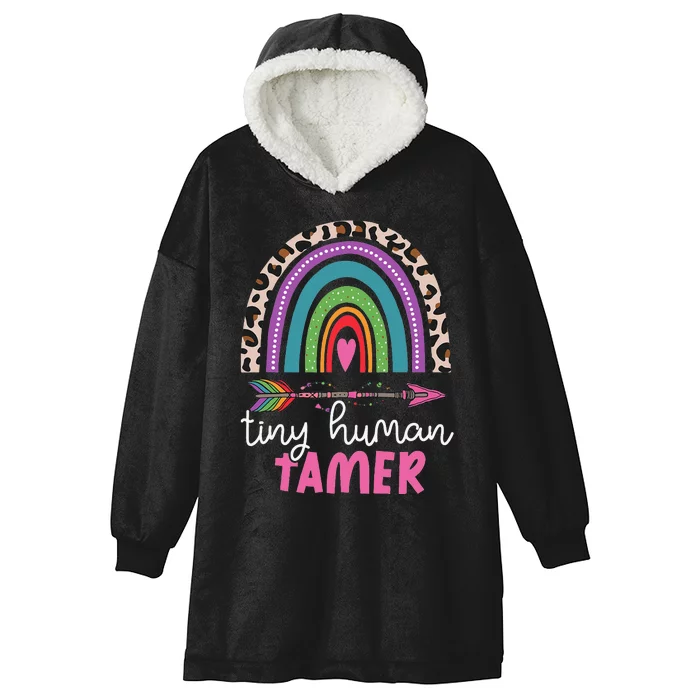 Tiny Human Tamer Funny Teacher Or Mom Leopard Rainbow Hooded Wearable Blanket