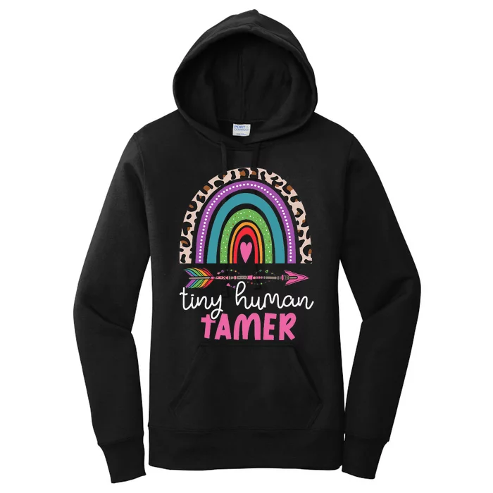 Tiny Human Tamer Funny Teacher Or Mom Leopard Rainbow Women's Pullover Hoodie