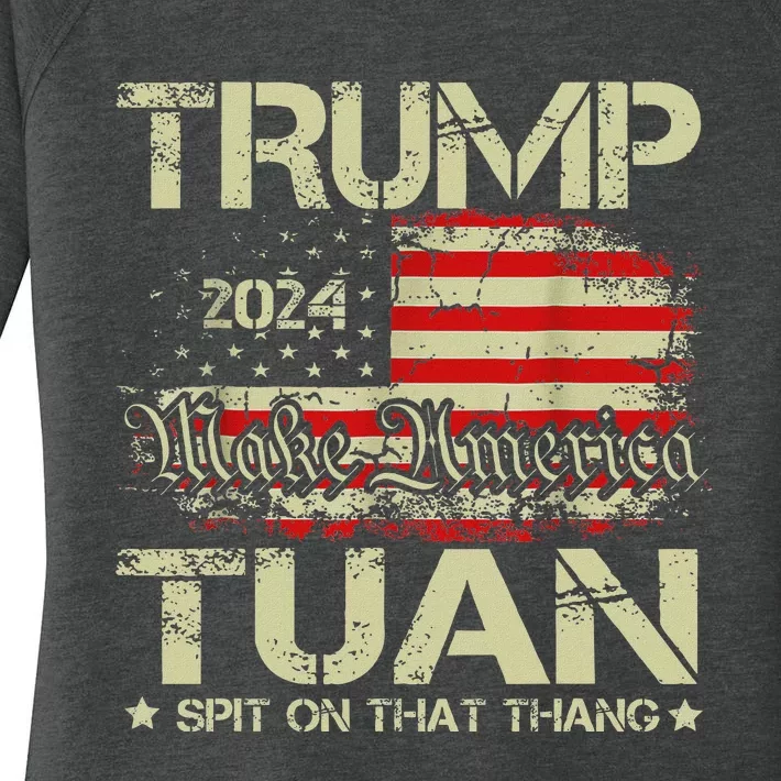 Trump Hawk Tuah Funny Viral Humor Meme Video Girl 24 Tua Women's Perfect Tri Tunic Long Sleeve Shirt