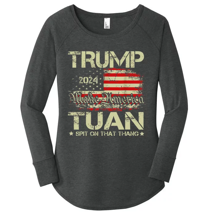 Trump Hawk Tuah Funny Viral Humor Meme Video Girl 24 Tua Women's Perfect Tri Tunic Long Sleeve Shirt