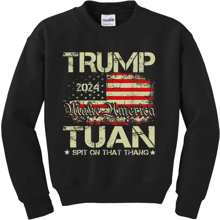 Trump Hawk Tuah Funny Viral Humor Meme Video Girl 24 Tua Kids Sweatshirt