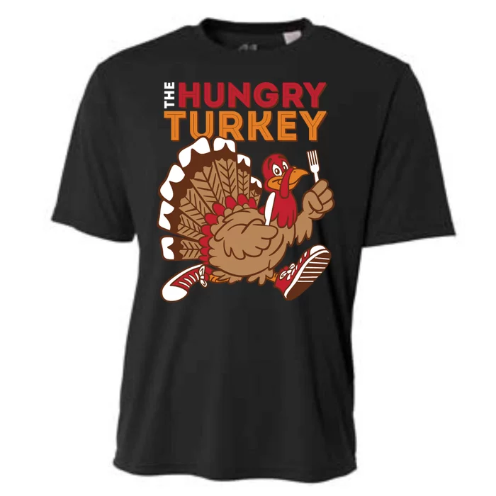 The Hungry Turkey Funny Thanksgiving Cooling Performance Crew T-Shirt