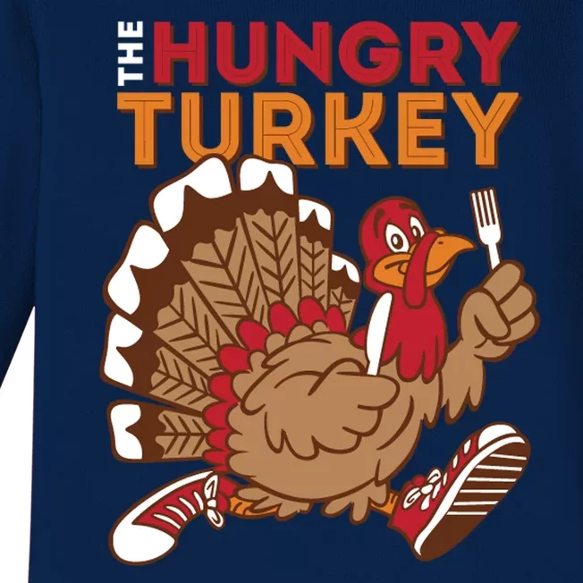 The Hungry Turkey Funny Thanksgiving Baby Long Sleeve Bodysuit