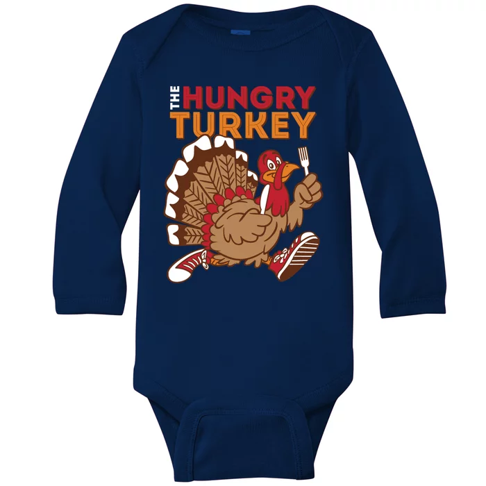 The Hungry Turkey Funny Thanksgiving Baby Long Sleeve Bodysuit