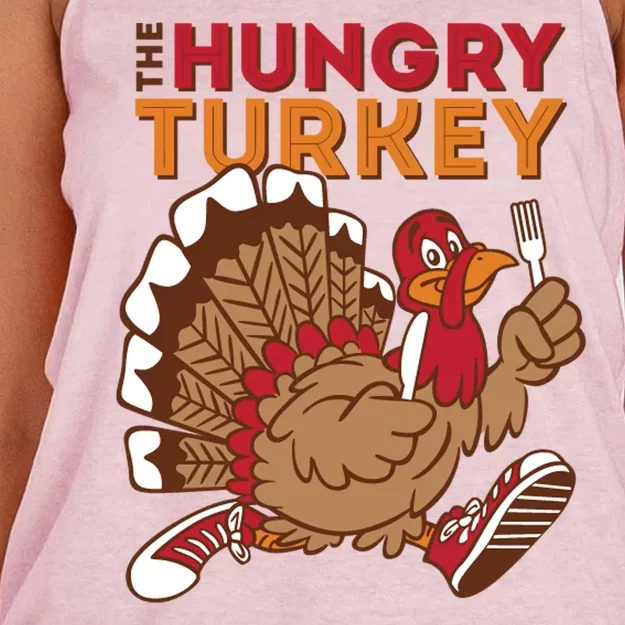 The Hungry Turkey Funny Thanksgiving Women's Knotted Racerback Tank