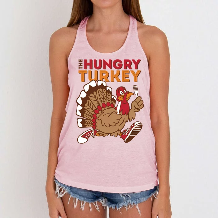 The Hungry Turkey Funny Thanksgiving Women's Knotted Racerback Tank