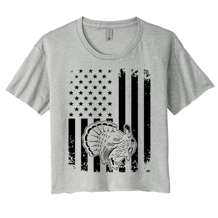 Turkey Hunting Tonal American Flag Women's Crop Top Tee