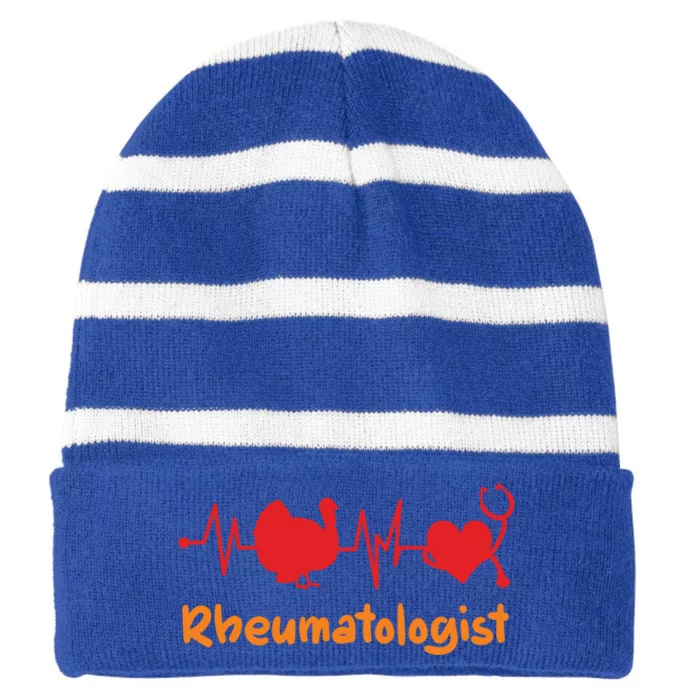 Thanksgiving Heartbeat Turkey Anaesthetist Doctor Medical Meaningful Gift Striped Beanie with Solid Band