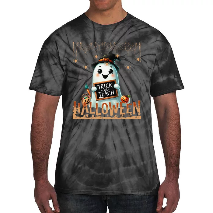 Teacher Halloween Trick Or Teach Cute Ghost Coffee Pumpkins Tie-Dye T-Shirt