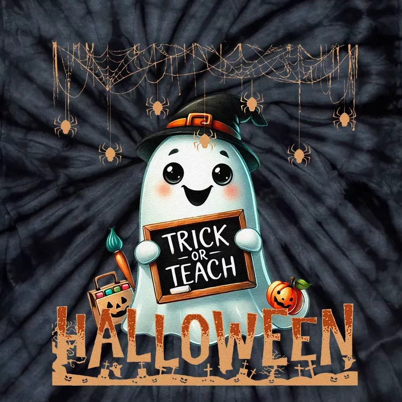 Teacher Halloween Trick Or Teach Cute Ghost Coffee Pumpkins Tie-Dye T-Shirt