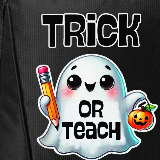 Teacher Halloween Trick Or Teach Cute Ghost Coffee Pumpkins City Backpack