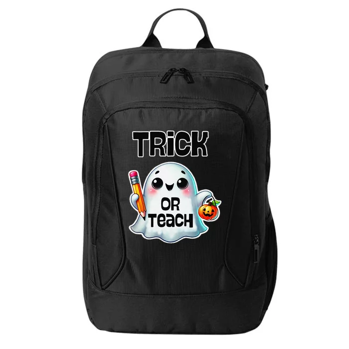 Teacher Halloween Trick Or Teach Cute Ghost Coffee Pumpkins City Backpack