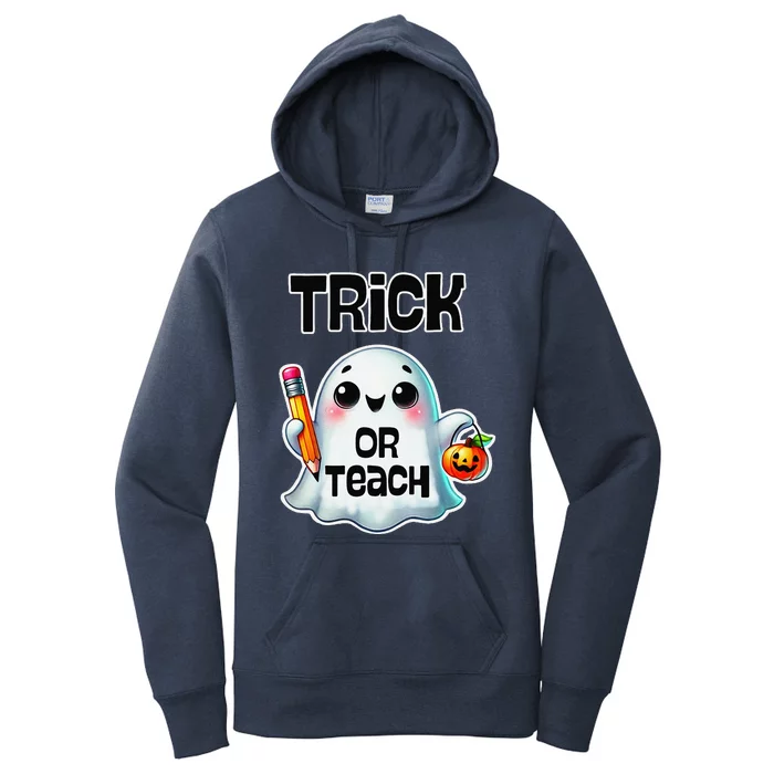 Teacher Halloween Trick Or Teach Cute Ghost Coffee Pumpkins Women's Pullover Hoodie