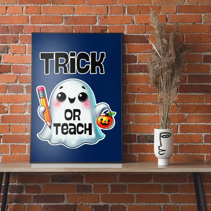 Teacher Halloween Trick Or Teach Cute Ghost Coffee Pumpkins Poster