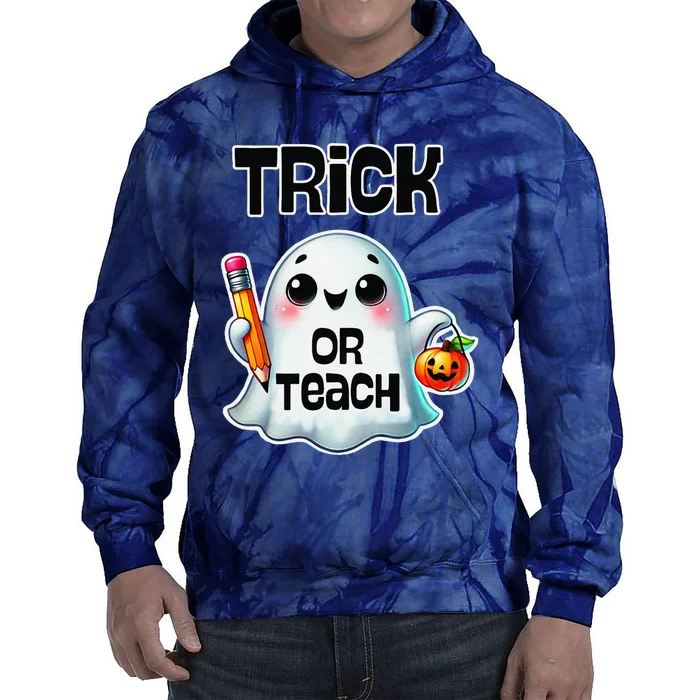 Teacher Halloween Trick Or Teach Cute Ghost Coffee Pumpkins Tie Dye Hoodie