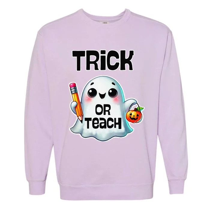 Teacher Halloween Trick Or Teach Cute Ghost Coffee Pumpkins Garment-Dyed Sweatshirt