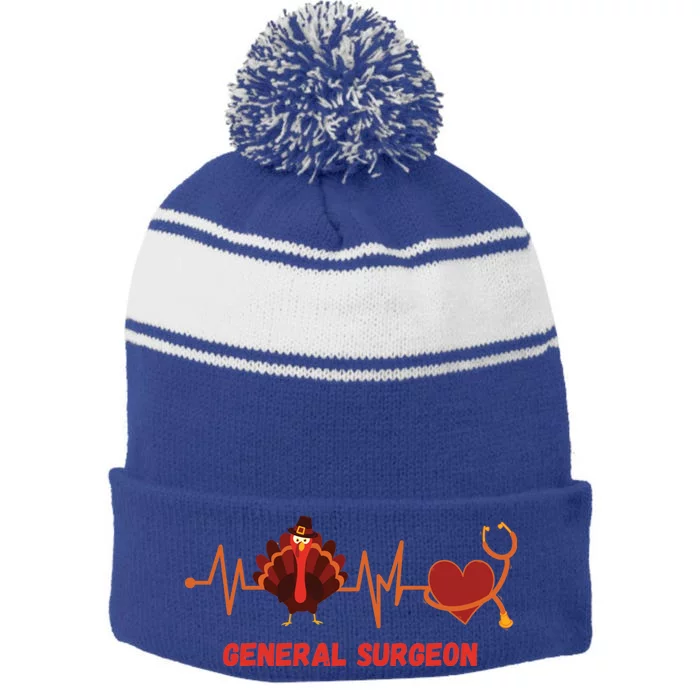 Thanksgiving Heartbeat Turkey General Surgeon Doctor Gift Stripe Pom Pom Beanie