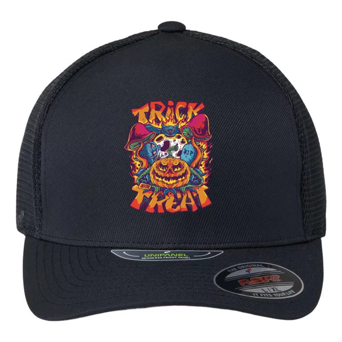 Trippy Halloween Trick Or Treat Flexfit Unipanel Trucker Cap