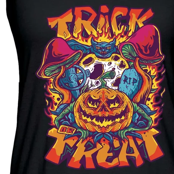 Trippy Halloween Trick Or Treat Ladies Essential Flowy Tank