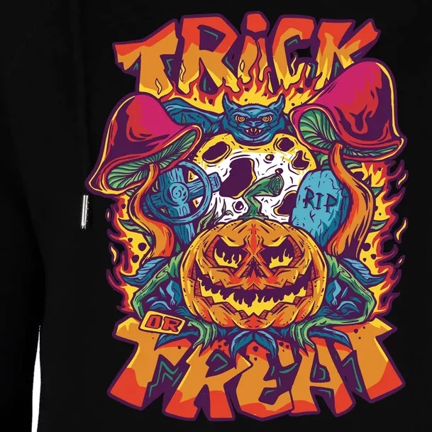 Trippy Halloween Trick Or Treat Womens Funnel Neck Pullover Hood