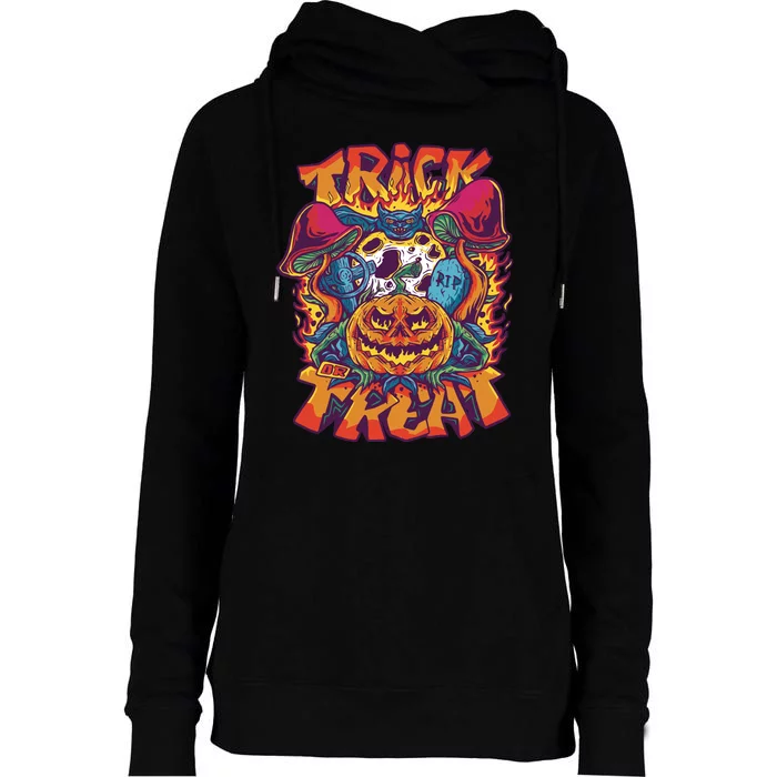 Trippy Halloween Trick Or Treat Womens Funnel Neck Pullover Hood