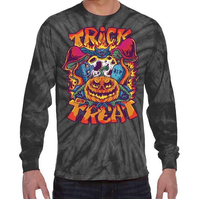 Trippy Halloween Trick Or Treat Tie-Dye Long Sleeve Shirt