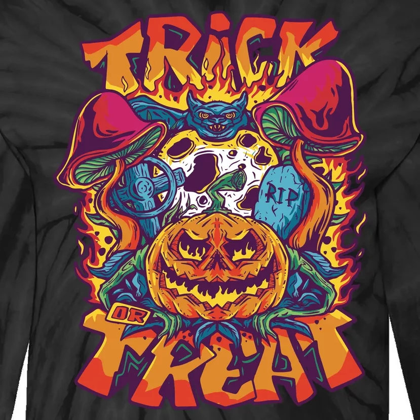 Trippy Halloween Trick Or Treat Tie-Dye Long Sleeve Shirt