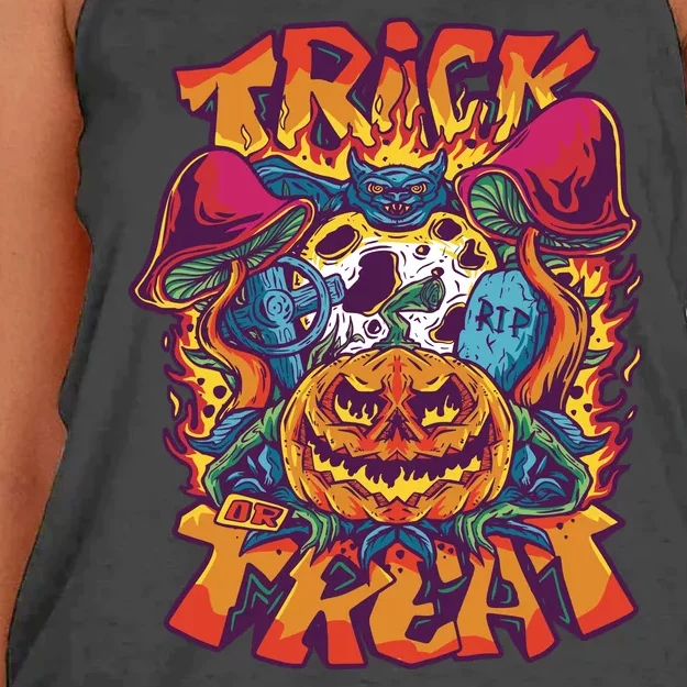 Trippy Halloween Trick Or Treat Women's Knotted Racerback Tank