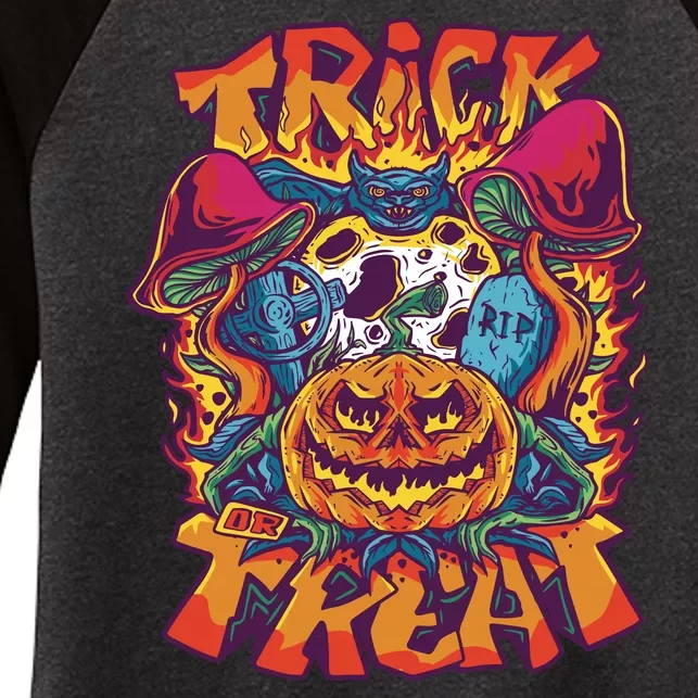 Trippy Halloween Trick Or Treat Women's Tri-Blend 3/4-Sleeve Raglan Shirt