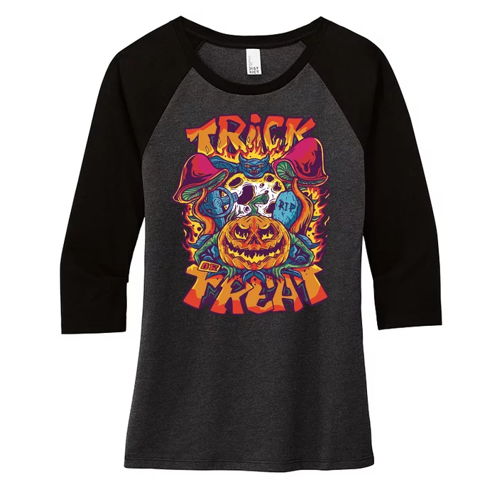 Trippy Halloween Trick Or Treat Women's Tri-Blend 3/4-Sleeve Raglan Shirt