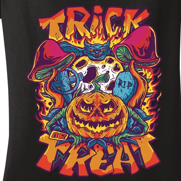 Trippy Halloween Trick Or Treat Women's V-Neck T-Shirt