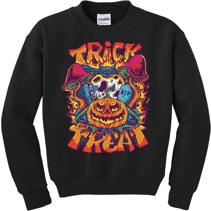 Trippy Halloween Trick Or Treat Kids Sweatshirt