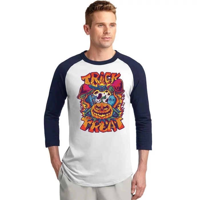 Trippy Halloween Trick Or Treat Baseball Sleeve Shirt