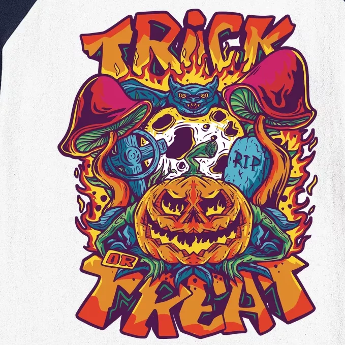 Trippy Halloween Trick Or Treat Baseball Sleeve Shirt