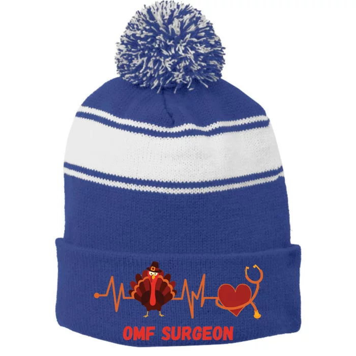 Thanksgiving Heartbeat Turkey Oral Omf Surgeon Doctor Gift Stripe Pom Pom Beanie