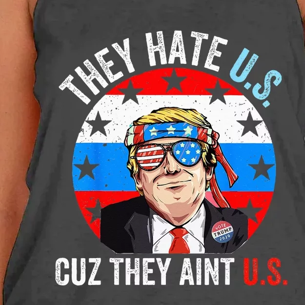 They Hate Us Cuz They Ain't Us Funny 4th of July USA Women's Knotted Racerback Tank