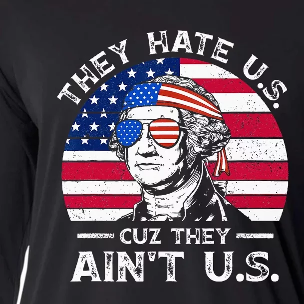 They Hate Us Cuz They Ain't Us Funny 4th of July USA Flag Cooling Performance Long Sleeve Crew