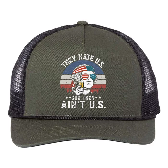 They Hate Us Cuz They Ain't Us Funny Fourth 4th of July Retro Rope Trucker Hat Cap