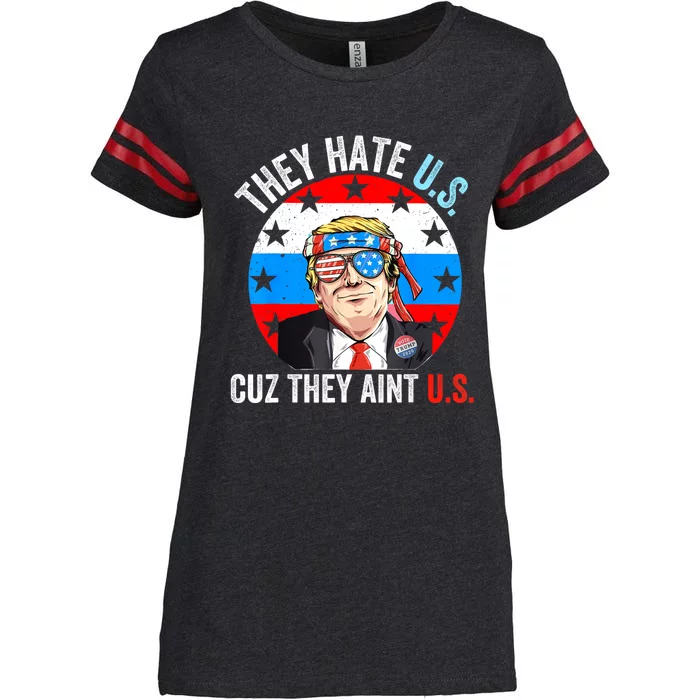 They Hate Us Cuz They Aint Us Funny 4th Of July USA Enza Ladies Jersey Football T-Shirt