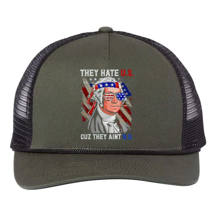 They Hate Us Cuz They Ain't Us Funny 4th of July Retro Rope Trucker Hat Cap