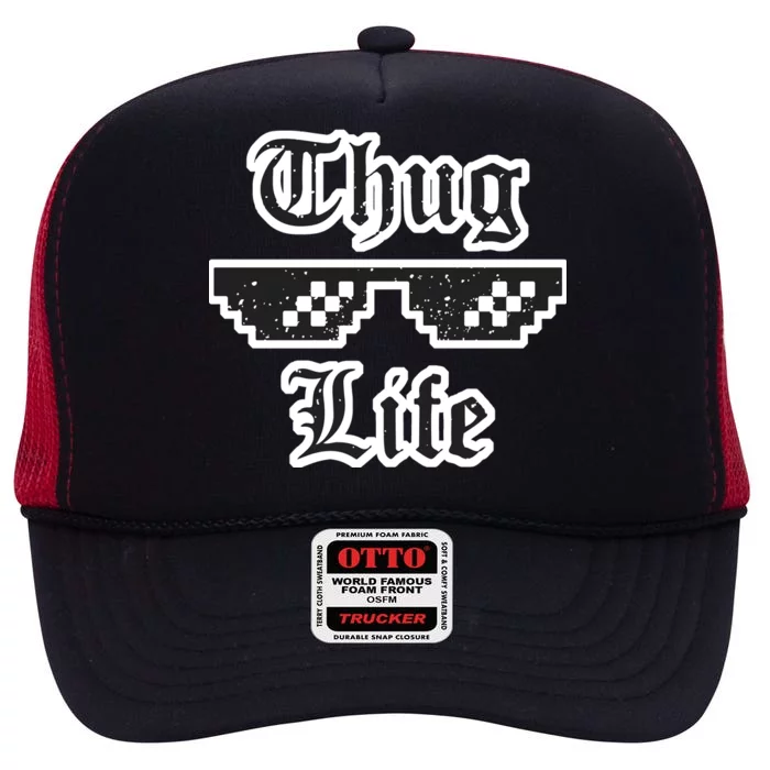 Thug Life Retro Glasses Meme High Crown Mesh Trucker Hat