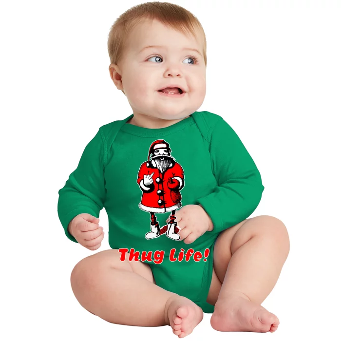 Thug Life Santa Claus Finger Christmas Baby Long Sleeve Bodysuit